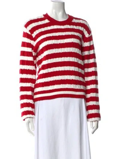 Pre-owned Frankies Bikinis Striped Crew Neck Sweater In Red