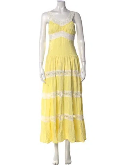 Pre-owned Frankies Bikinis Striped Long Dress In Yellow
