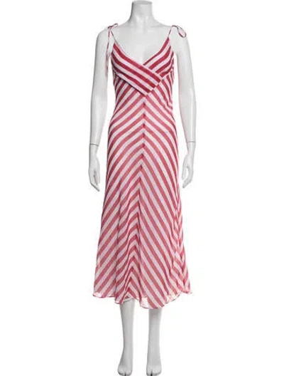 Pre-owned Frankies Bikinis Striped Midi Length Dress In Red