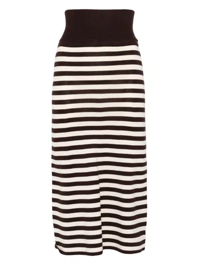 Frankies Bikinis Striped Midi Skirt In Brown