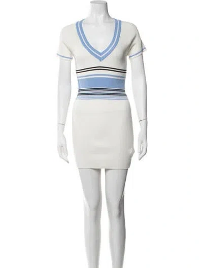 Pre-owned Frankies Bikinis Striped Mini Dress In White