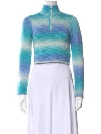 Pre-owned Frankies Bikinis Striped Mock Neck Sweater In Blue