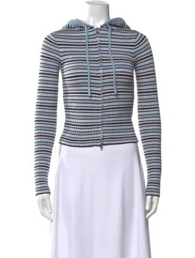 Pre-owned Frankies Bikinis Striped Open Front Sweater In Blue