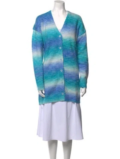 Pre-owned Frankies Bikinis Striped Plunge Neckline Sweater In Blue