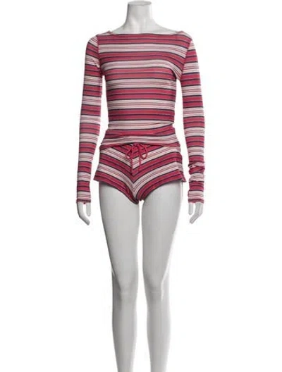 Pre-owned Frankies Bikinis Striped Short Set W/ Tags In Red