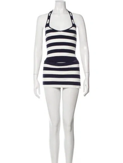 Pre-owned Frankies Bikinis Striped Skirt Set In White