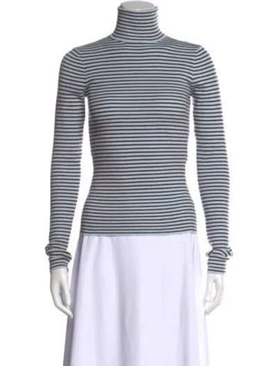 Pre-owned Frankies Bikinis Striped Turtleneck Sweater In Blue