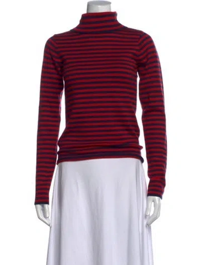 Pre-owned Frankies Bikinis Striped Turtleneck Sweater In Red