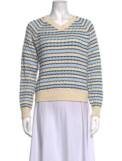 Pre-owned Frankies Bikinis Striped V-neck Sweater In Neutrals