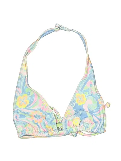 Pre-owned Frankies Bikinis Swimsuit Top Blue Floral Pattern Swimwear