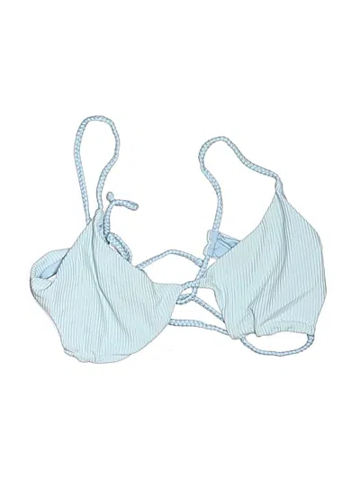 Pre-owned Frankies Bikinis Swimsuit Top Blue Stripes Pattern Swimwear