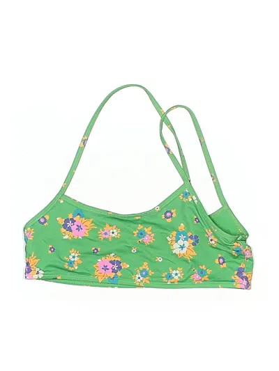Pre-owned Frankies Bikinis Swimsuit Top Green Floral Pattern Swimwear