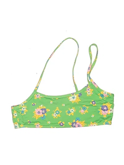 Pre-owned Frankies Bikinis Swimsuit Top Green Floral Pattern Swimwear