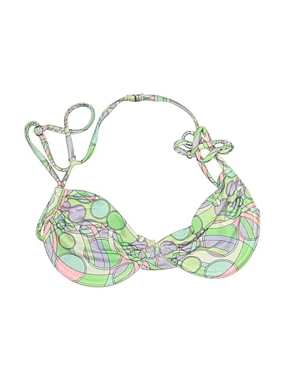 Pre-owned Frankies Bikinis Swimsuit Top Green Print Pattern Swimwear