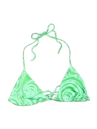 Pre-owned Frankies Bikinis Swimsuit Top Green Print Pattern Swimwear