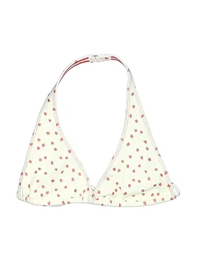 Pre-owned Frankies Bikinis Swimsuit Top Ivory Polka Dots Pattern Swimwear