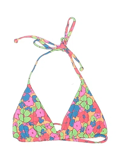 Pre-owned Frankies Bikinis Swimsuit Top Orange Floral Pattern Swimwear
