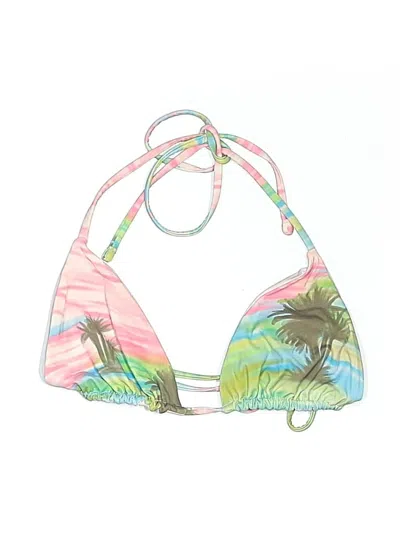 Pre-owned Frankies Bikinis Swimsuit Top Pink Tropical Pattern Swimwear