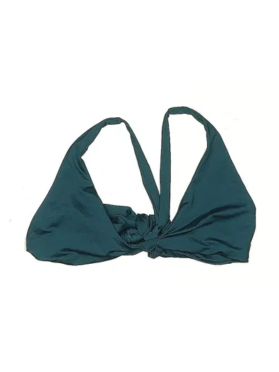 Pre-owned Frankies Bikinis Swimsuit Top Teal Solid Pattern Swimwear In Blue