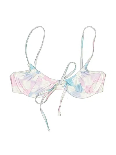 Pre-owned Frankies Bikinis Swimsuit Top White Print Pattern Swimwear