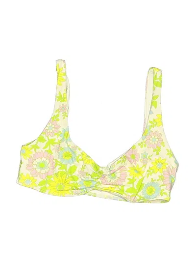 Pre-owned Frankies Bikinis Swimsuit Top Yellow Floral Pattern Swimwear