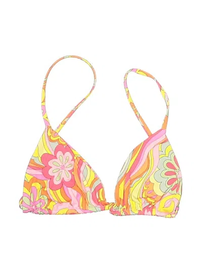 Pre-owned Frankies Bikinis Swimsuit Top Yellow Print Pattern Swimwear