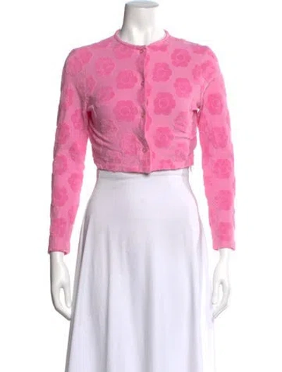 Pre-owned Frankies Bikinis Terry Cloth Floral Print Sweater In Pink