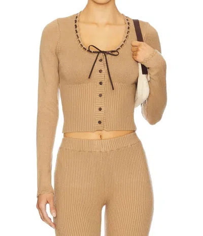 Frankies Bikinis Texas Knit Cardigan In Brown