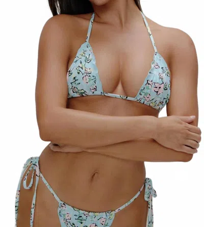 Frankies Bikinis Tidal Triangle Bikini Top In Pastel Peony In Blue