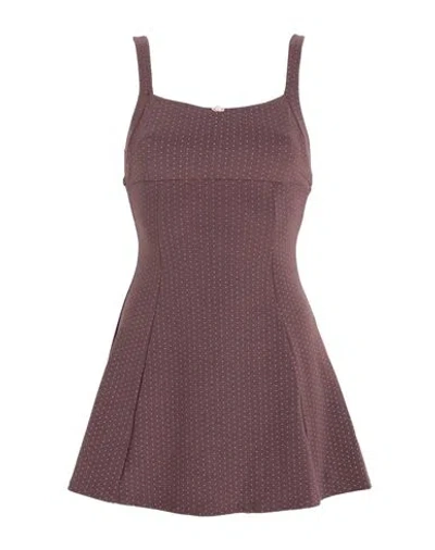 Frankies Bikinis Valentina Terry Dress Woman Mini Dress Brown Size L Polyester, Elastane