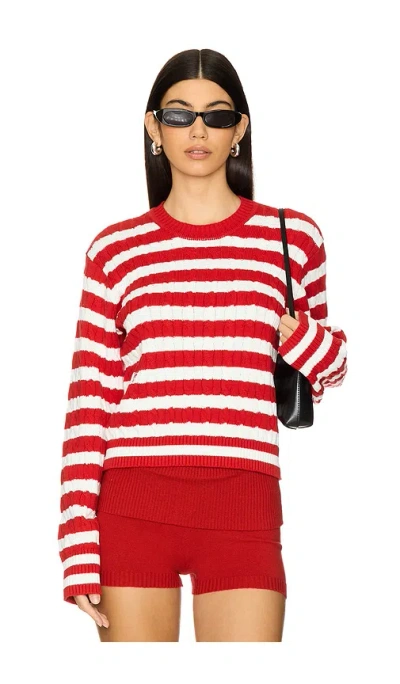 Frankies Bikinis Varsity Cable Knit Sweater In Heartstrings Stripe