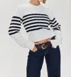 Frankies Bikinis Varsity Striped Cable Knit Sweater In Ivory In Multi