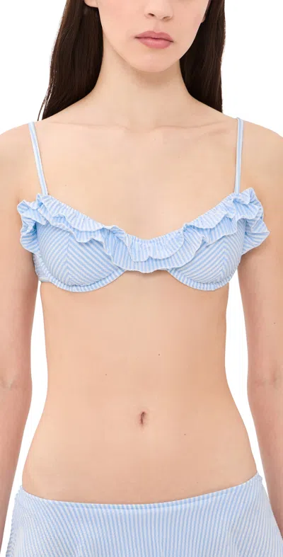 Frankies Bikinis Venus Seersucker Bikini Top Saltwater Stripe In Blue
