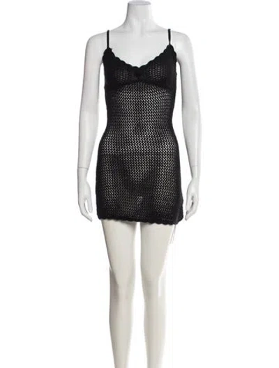 Pre-owned Frankies Bikinis V-neck Mini Dress In Black