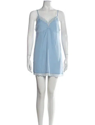 Pre-owned Frankies Bikinis V-neck Mini Dress In Blue
