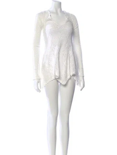 Pre-owned Frankies Bikinis V-neck Mini Dress In Neutral