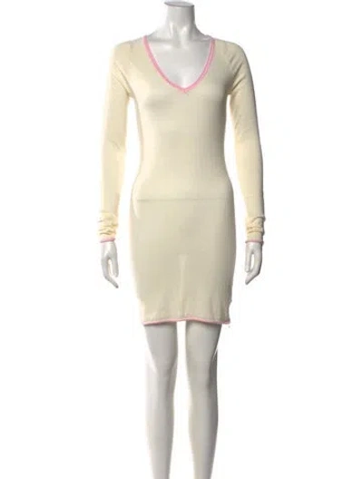 Pre-owned Frankies Bikinis V-neck Mini Dress In Neutrals