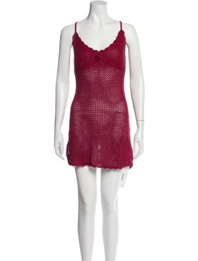 Pre-owned Frankies Bikinis V-neck Mini Dress In Red