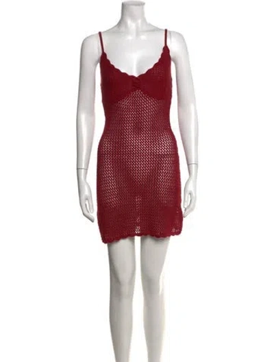 Pre-owned Frankies Bikinis V-neck Mini Dress In Red