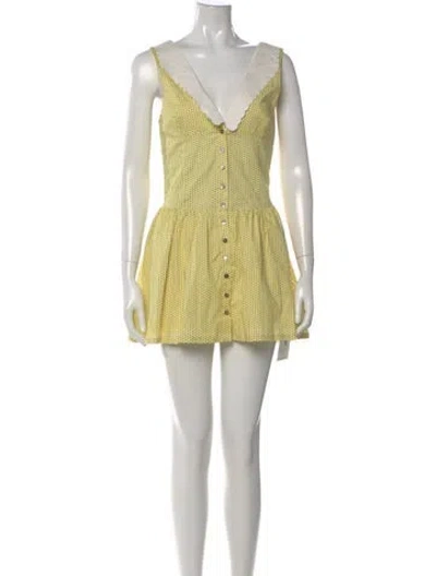 Pre-owned Frankies Bikinis V-neck Mini Dress W/ Tags In Yellow