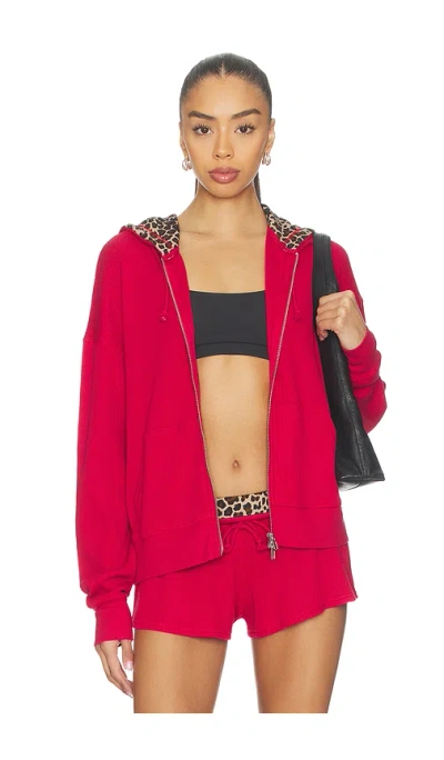 Frankies Bikinis Weekend Thermal Hoodie In Red