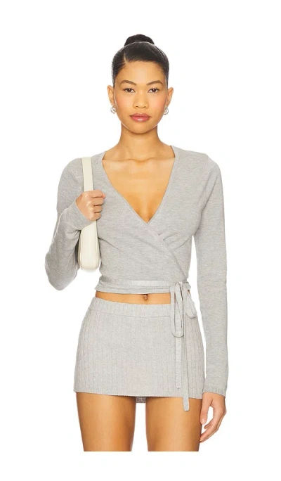 Frankies Bikinis Whisper Knit Wrap Top In Gray