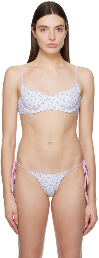Frankies Bikinis White & Pink Cola Bikini Top In Sweet Meadow Print