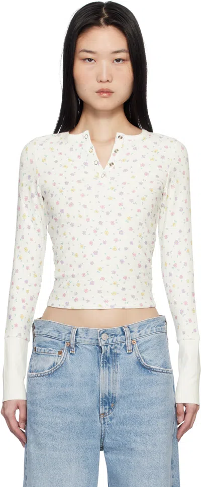 Frankies Bikinis White Nate Long Sleeve Thermal T-shirt In Picnic Blanket