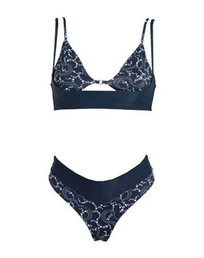 Frankies Bikinis Woman Bikini Blue Size L Nylon, Elastane