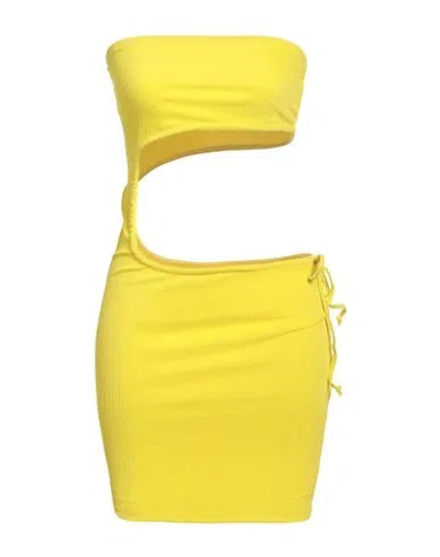 Frankies Bikinis Woman Mini Dress Yellow Size L Nylon, Elastane