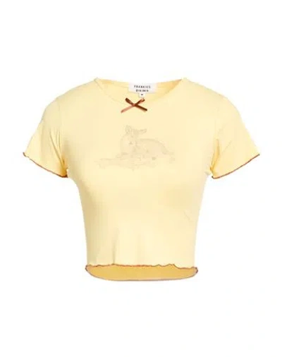 Frankies Bikinis Woman T-shirt Pastel Yellow Size M Nylon, Elastane In White