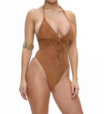 Frankies Bikinis Women's Barrel Suede One Piece Sunkissed Swimsuit In Brown
