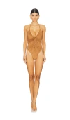 Frankies Bikinis X Bella Hadid Barrel Suede One Piece Swimsuit In Sun Kissed Suede