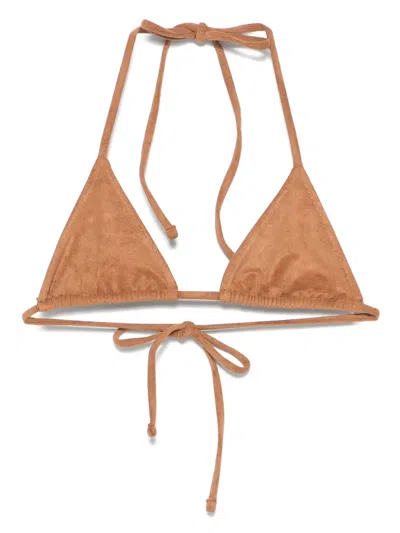 Frankies Bikinis X Bella Hadid Suede Triangle Bikini Top In Brown